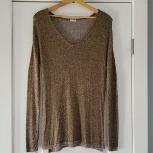 Garage long olive green marled v-neck sweater!